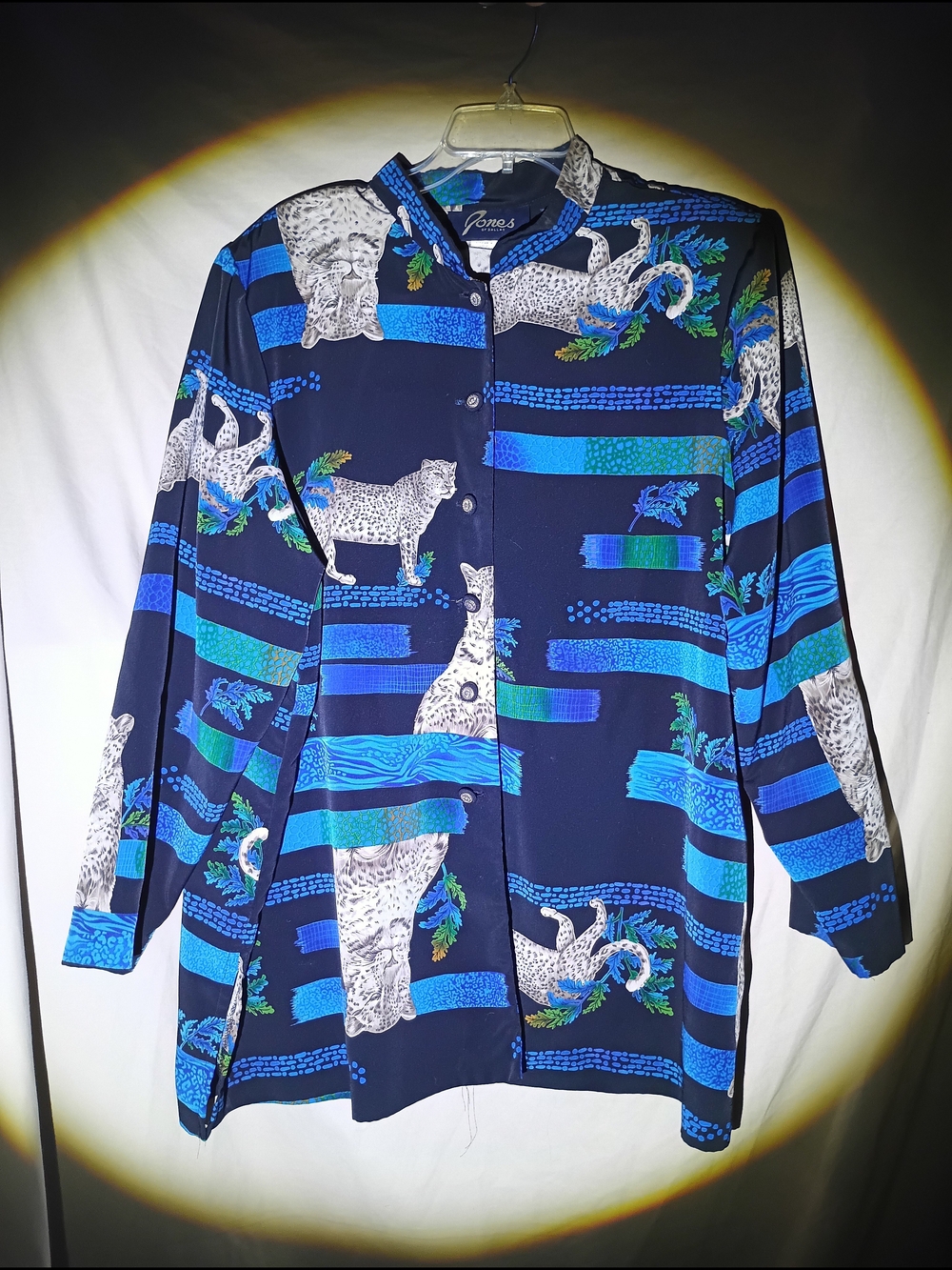Vintage 90s Jones of Dallas Snow Leopard Print Blouse Plus Size 24W